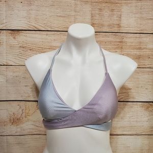 Isabella Rose Shimmer Purple Blue Wrap Bralette Tie Bikini Top Small